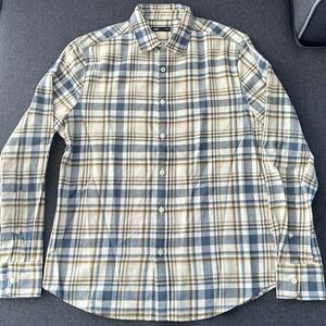 Classic Blue and Tan Plaid Flannel Men's Shirt